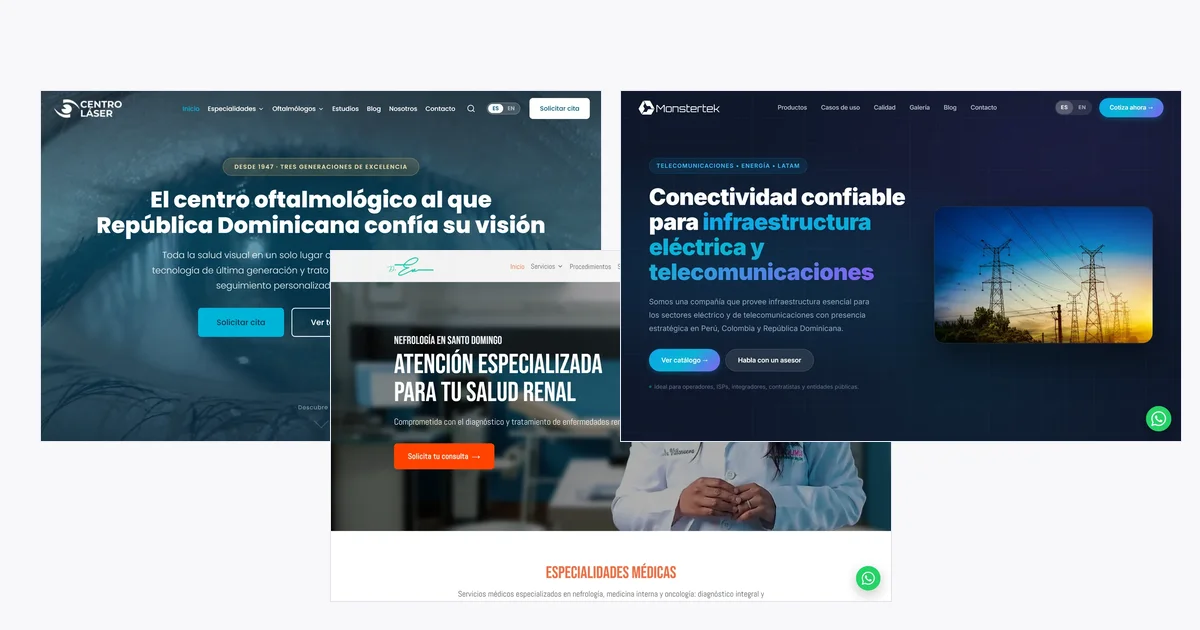 Tres sitios web hechos por Unitred: Centro Láser, la Dra. Elizabeth Villanueva y Monstertek