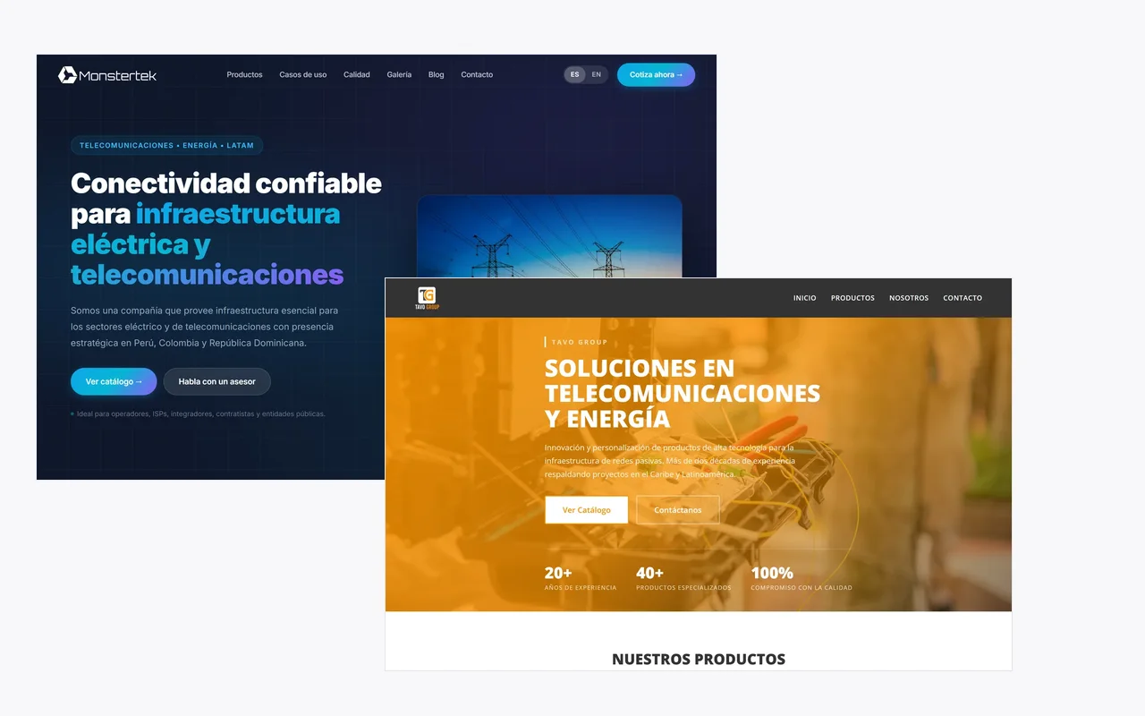 Sitios de Monstertek y Tavo Group, hechos por Unitred