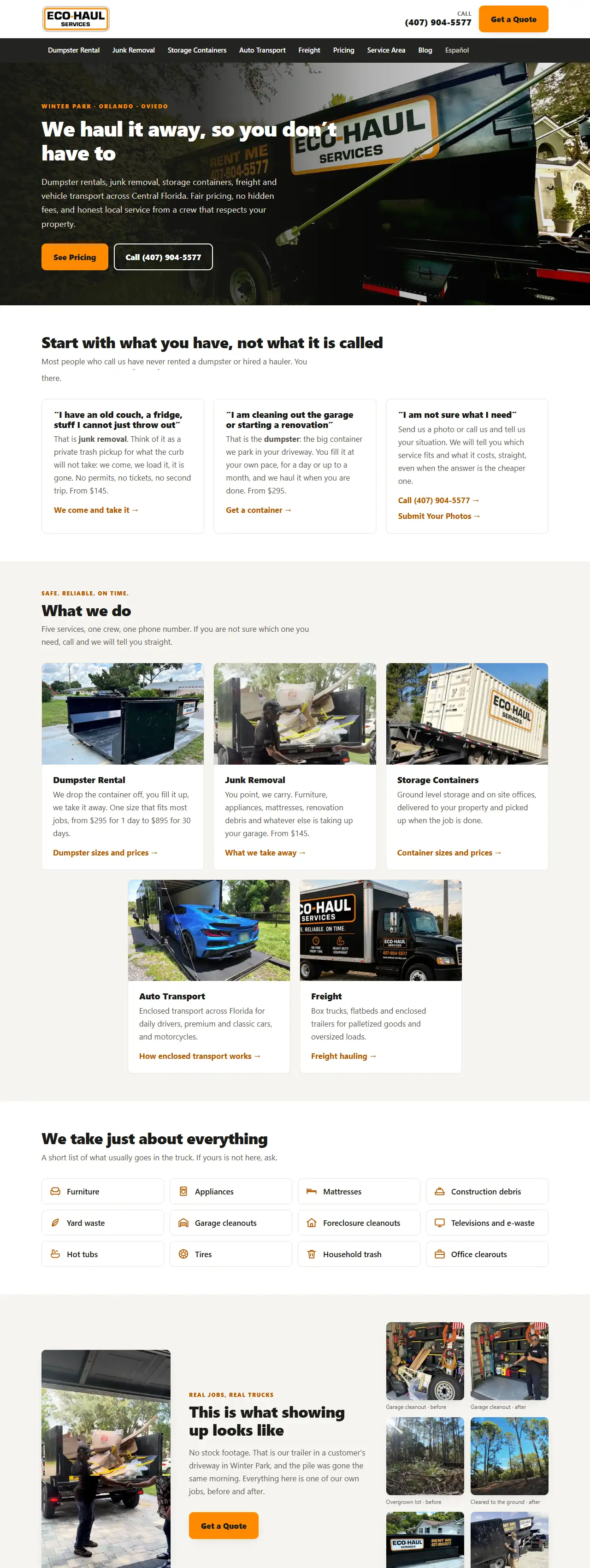 Eco Haul Services' website