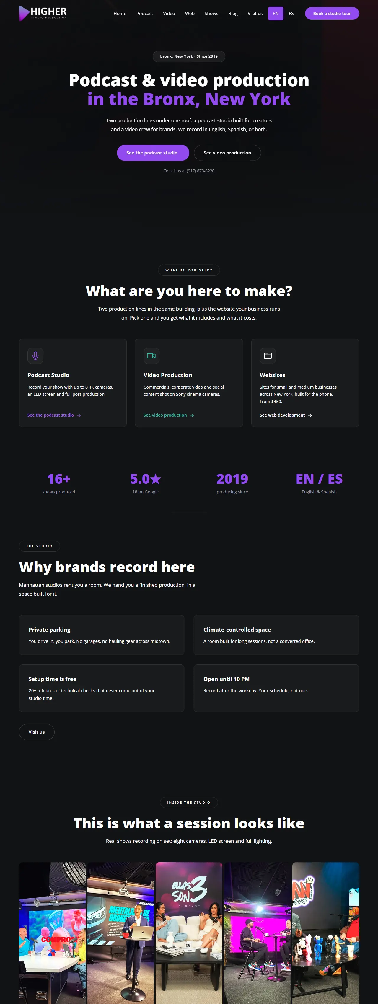 Higher Studio Production's website