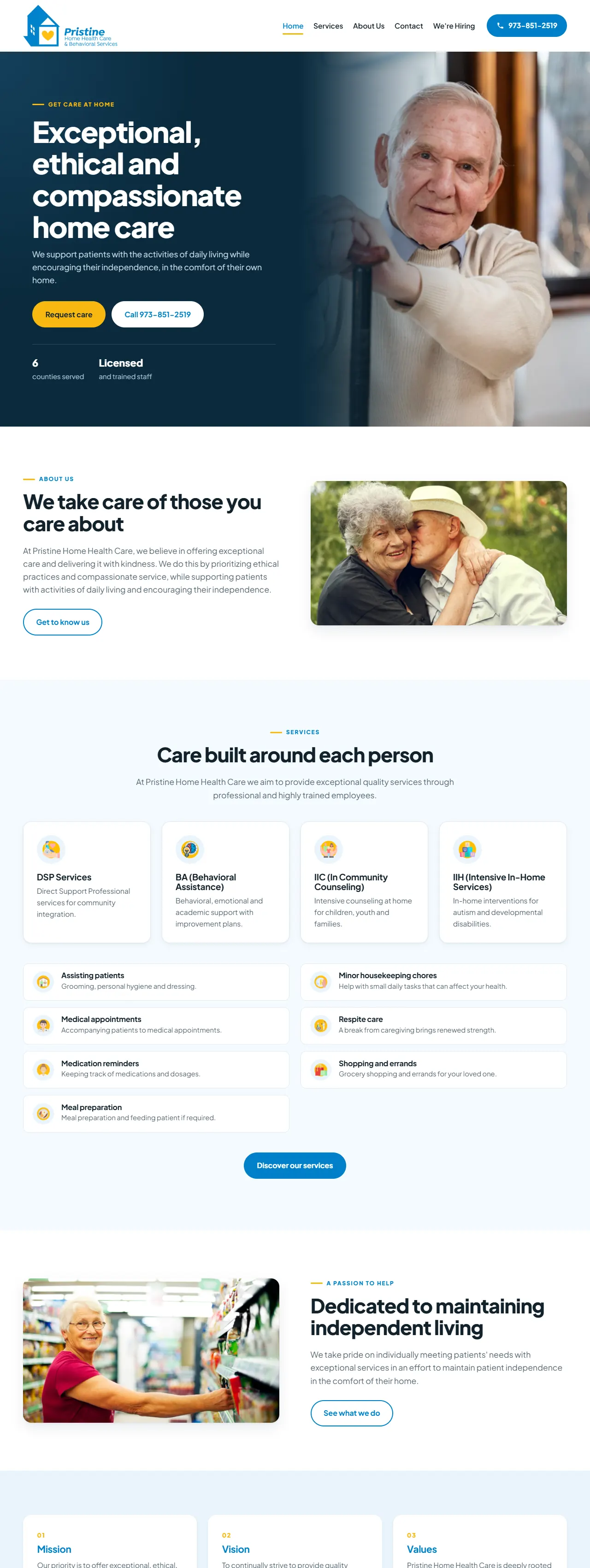 Pristine Home Health Care's website
