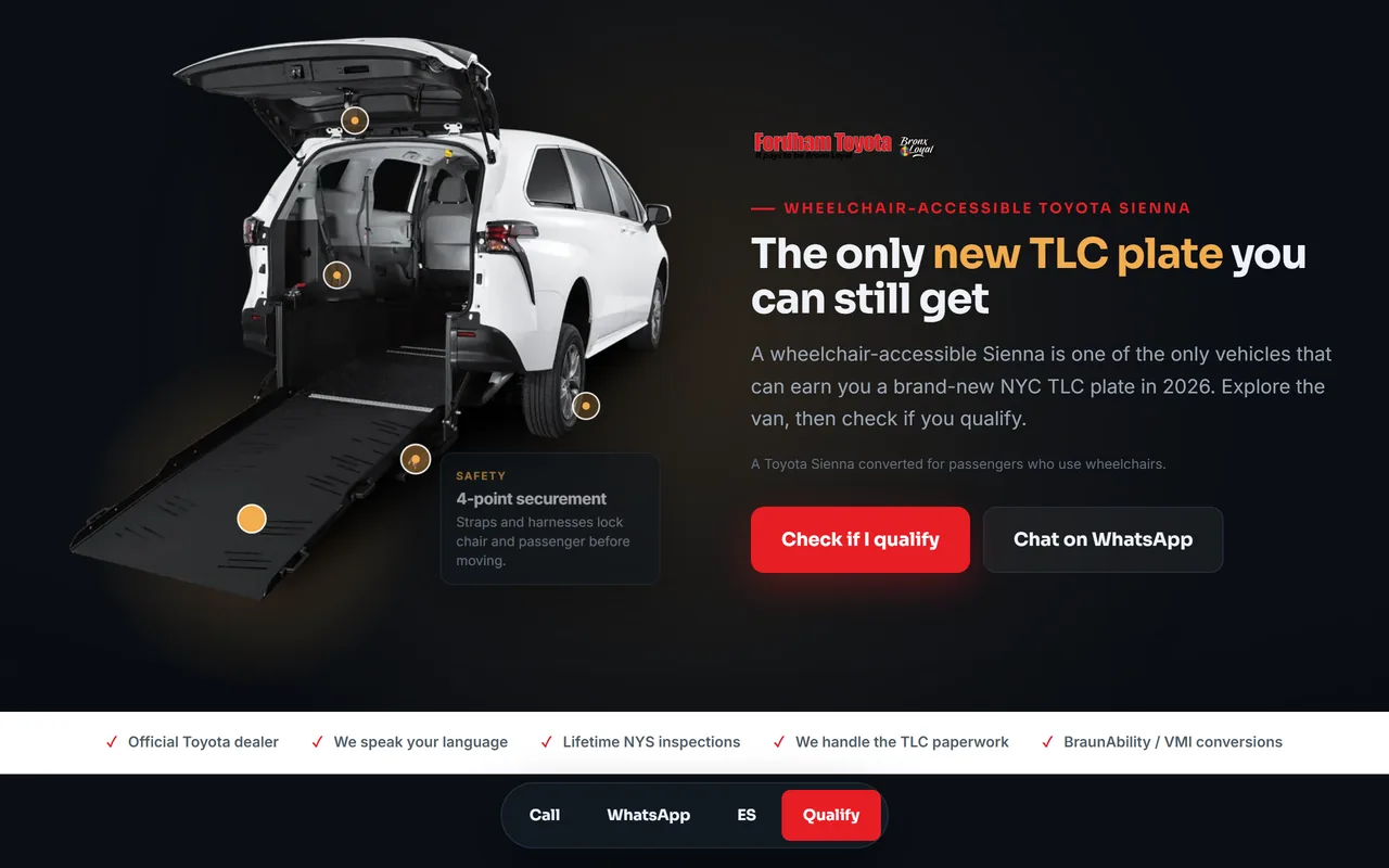 Sitio web de la campaña de Fordham Toyota para vehículos accesibles
