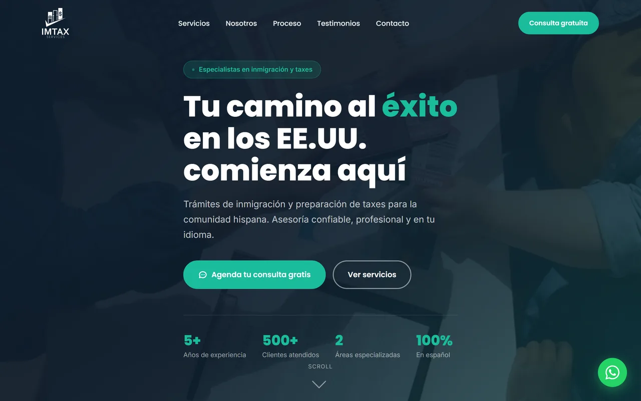 Sitio web de IM Tax Services, impuestos y trámites de inmigración