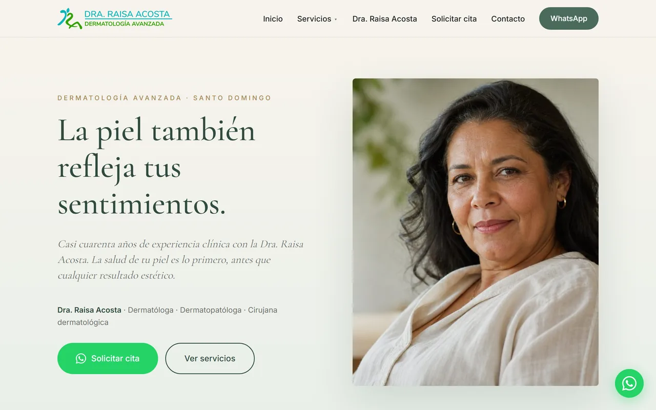 Sitio web de Dermatología Avanzada, consultorio de la Dra. Raisa Acosta