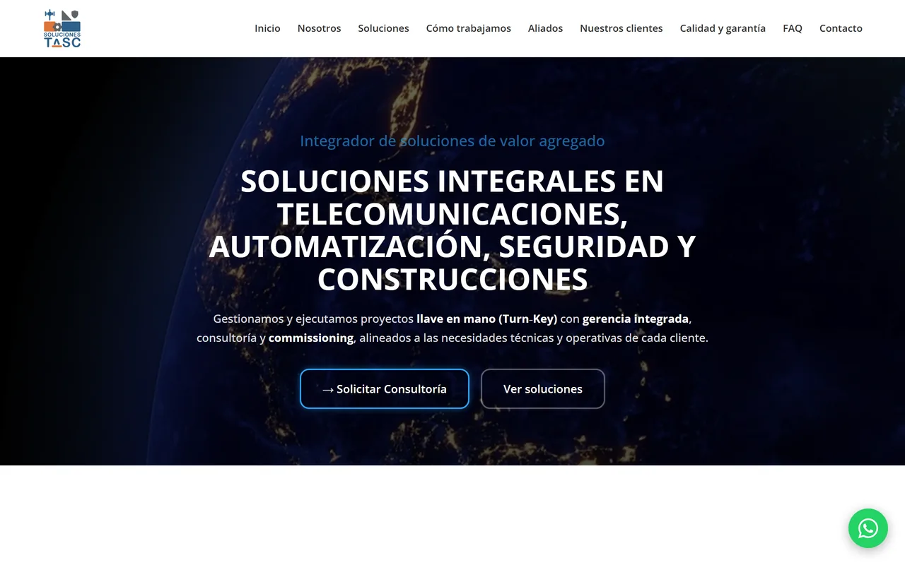 Sitio web de Soluciones TASC, integrador de soluciones técnicas